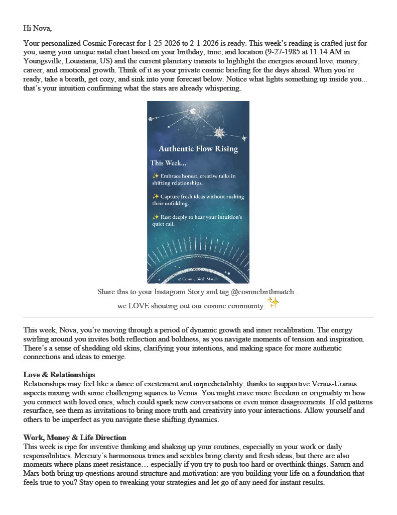 Sample Cosmic Forecast Report page 1